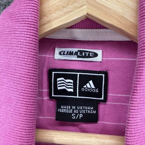 Adidas Activewear Polo Shirt Women S Small Pink Striped Collared ClimaLite - Picture 5 of 9